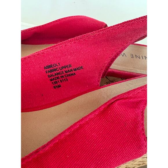 Nine West Canvas Cork Wedge Heels 6.5 Red Sandals Travel Resort Cruise - Picture 4 of 6